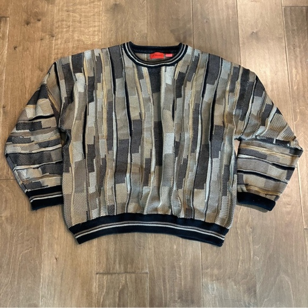 J Simon 3D textured Cosby grandpa Sweater - Black, Gray, Brown XXL vintage